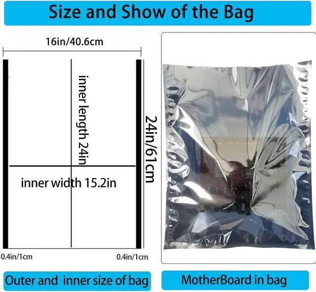 Alt view image 2 of 5 - Anti Static Bags,20pcs 16x24in Open Top Super Large ESD Shielding Bags,Anti-Static Bags for Motherboard,GPU,Graphics Card and Electronic Device