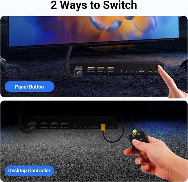 Alt view image 4 of 5 - KVM Switch DisplayPort, 4 Port DP KVM Switch for 1 HD Monitor 4 Computers to Share USB 2.0 Devices Keyboard Mouse, Support 4K@60Hz, Included 4 DP+4 USB Cables