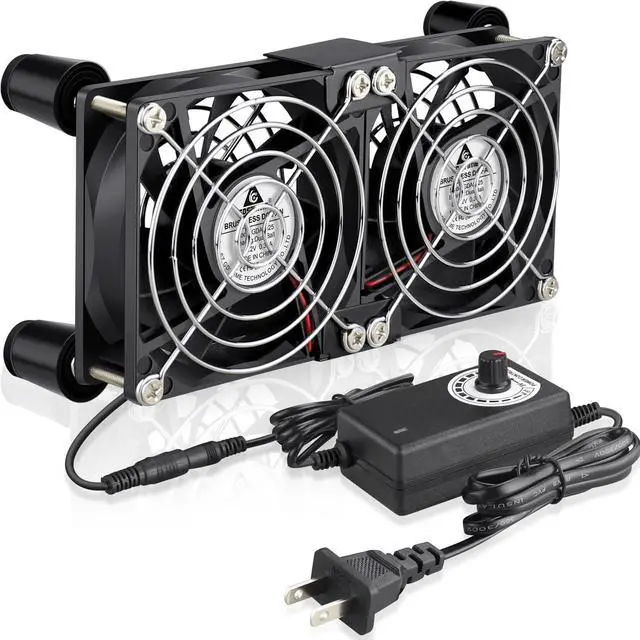 Main image of GDSTIME 80mm x 25mm Computer Fan with AC Plug 100V - 240V Variable Speed Fan for Modem Router Receiver DVR Playstation Xbox Mini PC Case AV Cabinet Cooling