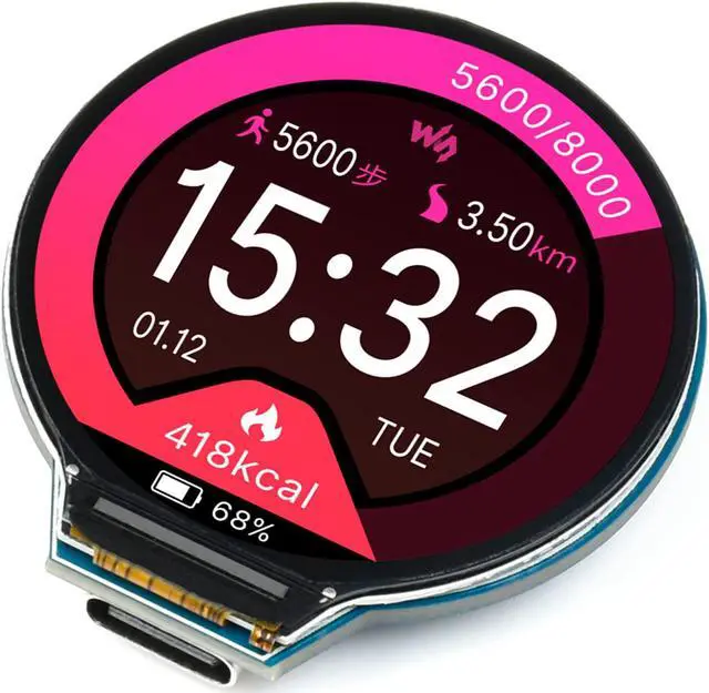 Main image of waveshare Based on Raspberry Pi RP2040,RP2040 MCU Board with 1.28inch Round LCD 240x240 Pixels 65K Colorful IPS LCD Display,Accelerometer and Gyroscope Sensor, USB Type C Port