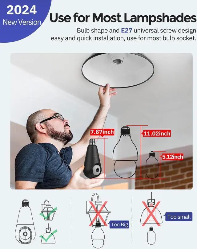 Alt view image 4 of 5 - Hugolog 2K 3MP Light Bulb Security Camera 5G& 2.4GHz WiFi, 360deg Wireless Outdoor Indoor Camera for Home, Motion Detection, Two-Way Talk, Color Night Vision, Siren Alarm, Compatible with Alexa