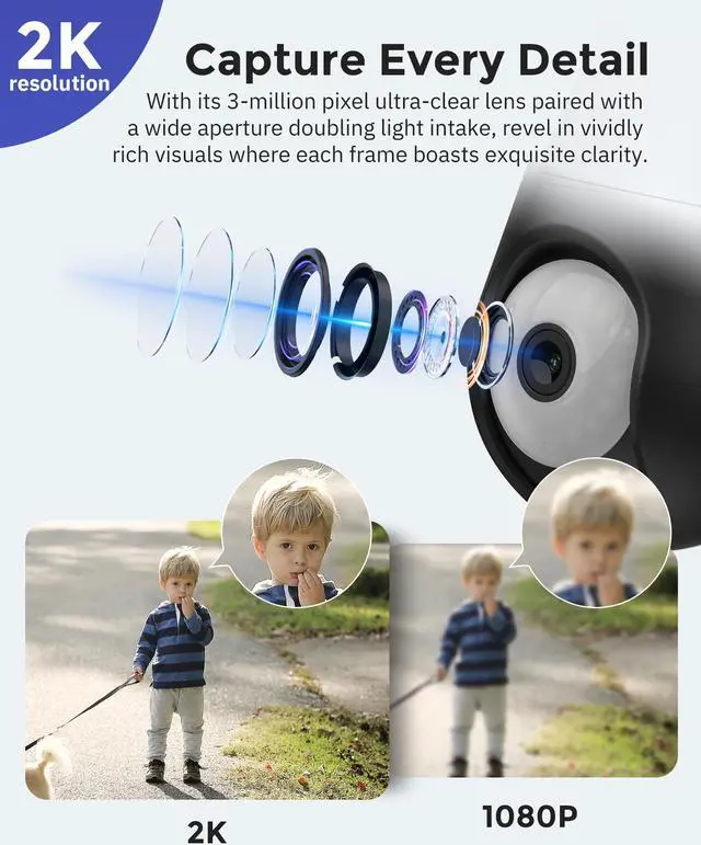 Alt view image 3 of 5 - Hugolog 2K 3MP Light Bulb Security Camera 5G& 2.4GHz WiFi, 360deg Wireless Outdoor Indoor Camera for Home, Motion Detection, Two-Way Talk, Color Night Vision, Siren Alarm, Compatible with Alexa