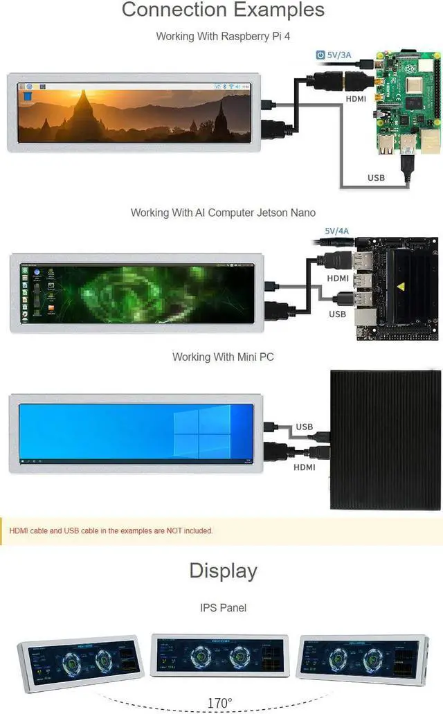 Alt view image 4 of 5 - waveshare 8.8inch HDMI Small Monitor,480×1920,Compatible with Raspberry Pi/Jetson Nano/PC,Horizontal and Vertical Screen Display,AIDA64 PC CPU GPU RAM Monitor Data Display,with HiFi Speaker