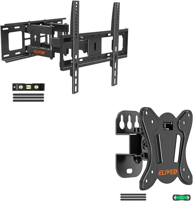 Main image of Full Motion TV Mount YD3007 for Most 26-65 Inch TVs Max VESA 400x400mm, Both fits 12"/16" Wood Studs, Plus Tilting TV Wall Mount YD3008 for Most 13-30 Inch TVs with Max VESA 100x100mm