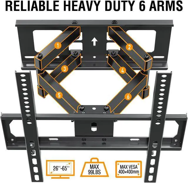 Alt view image 3 of 5 - Full Motion TV Mount YD3007 for Most 26-65 Inch TVs Max VESA 400x400mm, Both fits 12"/16" Wood Studs, Plus Tilting TV Wall Mount YD3008 for Most 13-30 Inch TVs with Max VESA 100x100mm