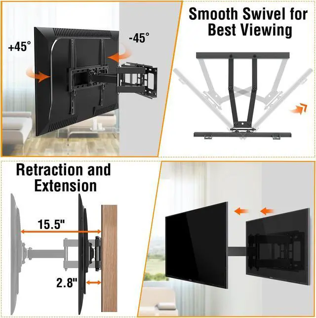 Alt view image 4 of 5 - Full Motion TV Mount YD3007 for Most 26-65 Inch TVs Max VESA 400x400mm, Both fits 12"/16" Wood Studs, Plus Tilting TV Wall Mount YD3008 for Most 13-30 Inch TVs with Max VESA 100x100mm
