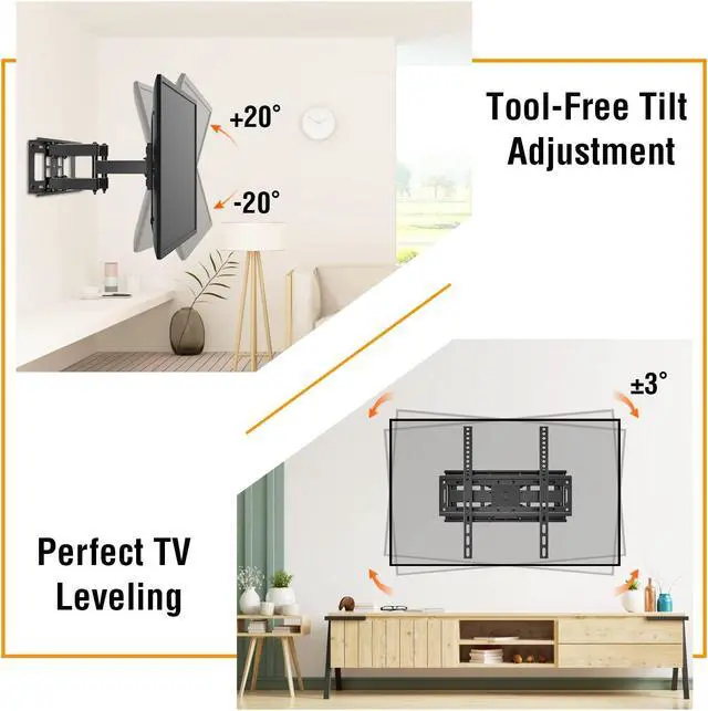 Alt view image 5 of 5 - Full Motion TV Mount YD3007 for Most 26-65 Inch TVs Max VESA 400x400mm, Both fits 12"/16" Wood Studs, Plus Tilting TV Wall Mount YD3008 for Most 13-30 Inch TVs with Max VESA 100x100mm