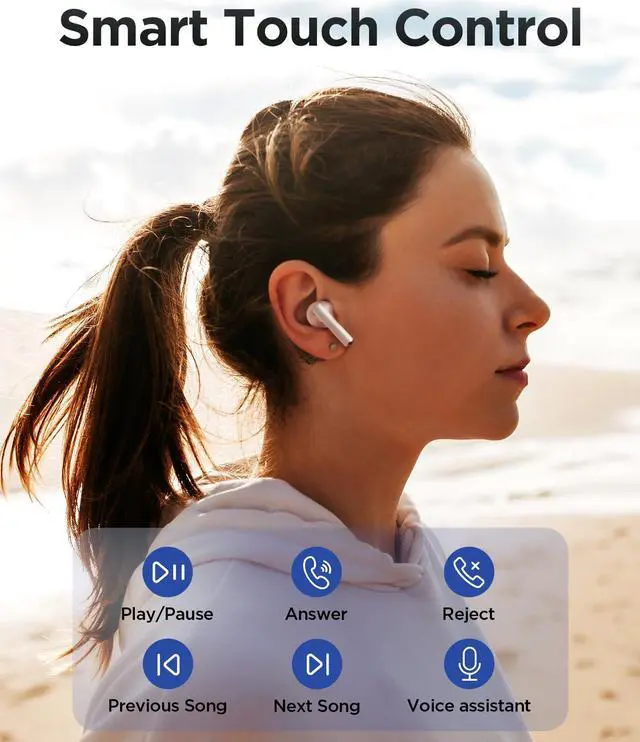 Alt view image 3 of 5 - PISEN Wireless Earbuds in-Ear Headphones - P1 Bluetooth 5.3 Hi-Fi Stereo Ear Buds with Mic in-Ear Call, IPX5 Waterproof Bluetooth Sport Lightweight Earphones for Android iOS Phone TV Laptop, White