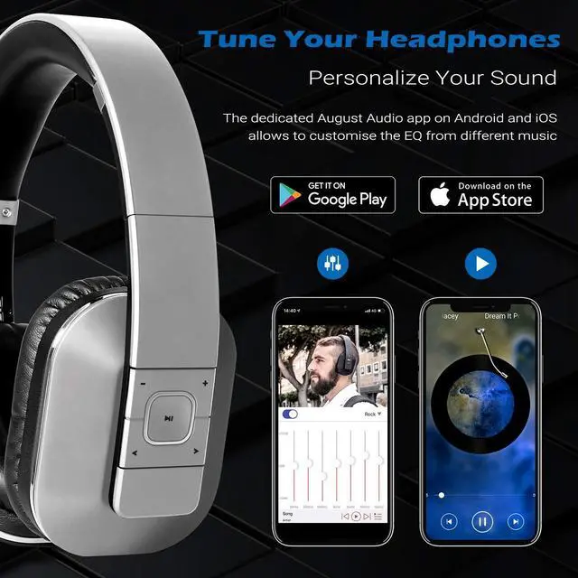 Alt view image 2 of 5 - August EP650 Bluetooth Wireless Over Ear Headphones with aptX LL Low Latency/Multipoint/NFC / 3.5mm Audio in/Headset Microphone - Silver