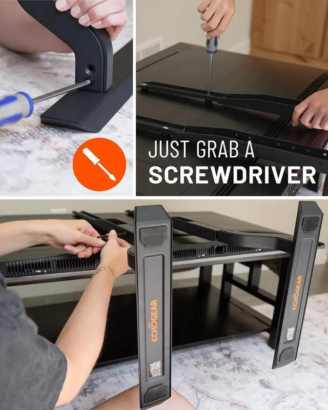 Alt view image 4 of 5 - ECHOGEAR Universal Replacement TV Stand & Safety Strap - Angled Feet TV Stand Provide Extra Stability for OLED & QLED - Anit-Tip Strap Safetly Secures Big Screens to Drywall or Furniture