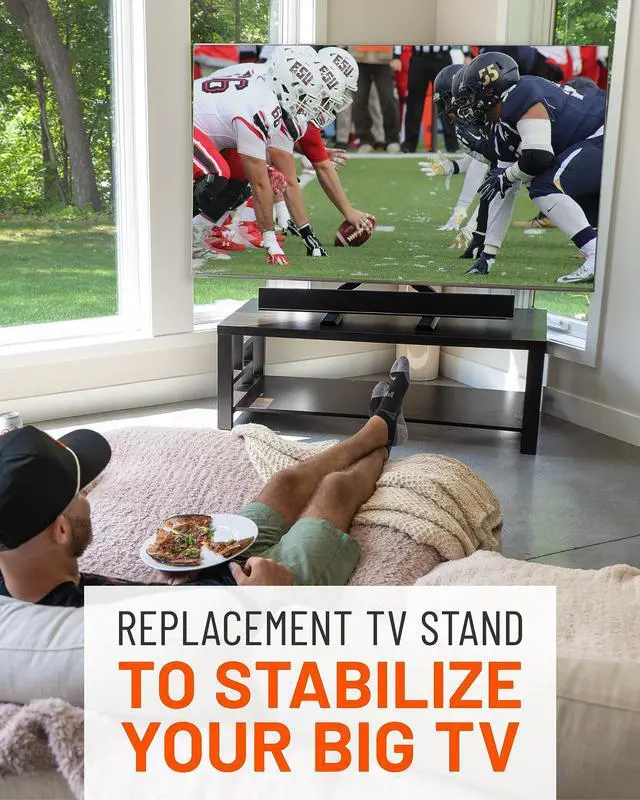 Alt view image 2 of 5 - ECHOGEAR Universal Replacement TV Stand & Safety Strap - Angled Feet TV Stand Provide Extra Stability for OLED & QLED - Anit-Tip Strap Safetly Secures Big Screens to Drywall or Furniture
