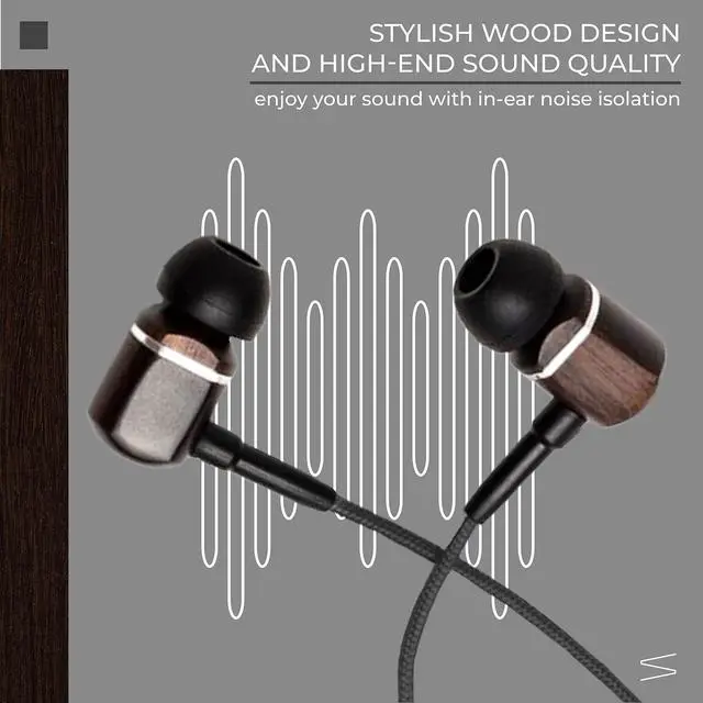 Alt view image 3 of 5 - Symphonized MTRX Premium Genuine Wood in-Ear Noise-isolating Headphones with Mic and Nylon Cable (Black)