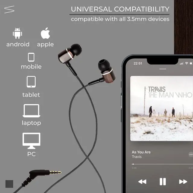 Alt view image 4 of 5 - Symphonized MTRX Premium Genuine Wood in-Ear Noise-isolating Headphones with Mic and Nylon Cable (Black)