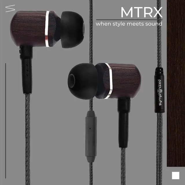 Alt view image 2 of 5 - Symphonized MTRX Premium Genuine Wood in-Ear Noise-isolating Headphones with Mic and Nylon Cable (Black)