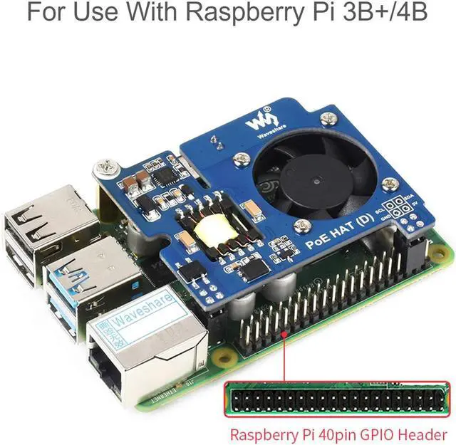 Alt view image 5 of 5 - Power over Ethernet (PoE) HAT for Raspberry Pi 4B/3B+, IEEE 802.3af-Compliant, 5V 2.5A DC Output, PoE HAT Onboard Cooling Fan, Compatible with Raspberry Pi Official 4B/3B+ Case