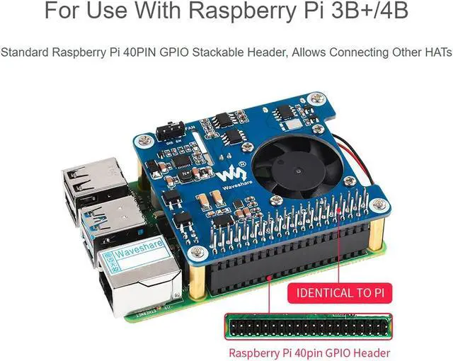 Alt view image 3 of 5 - waveshare POE HAT (C) for Raspberry Pi 4B/3B+, Power Over Ethernet HAT, Support IEEE 802.3af/at-Compliant Network,12V and 5V Power Outputs to Use More Peripherals