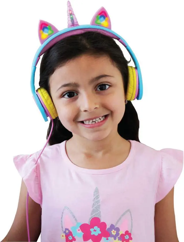 Alt view image 2 of 3 - Gabba Goods Rainbow Unicorn LED Light Up Headphones for Kids SafeSounds Kids Headphones with Volume Limiter, Foldable