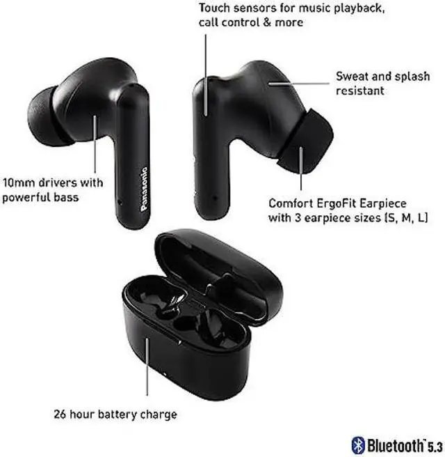 Alt view image 2 of 5 - Panasonic ErgoFit True Wireless Earbuds, in Ear Headphones with XBS Powerful Bass, Bluetooth 5.3, Charging Case - RZ-B110W