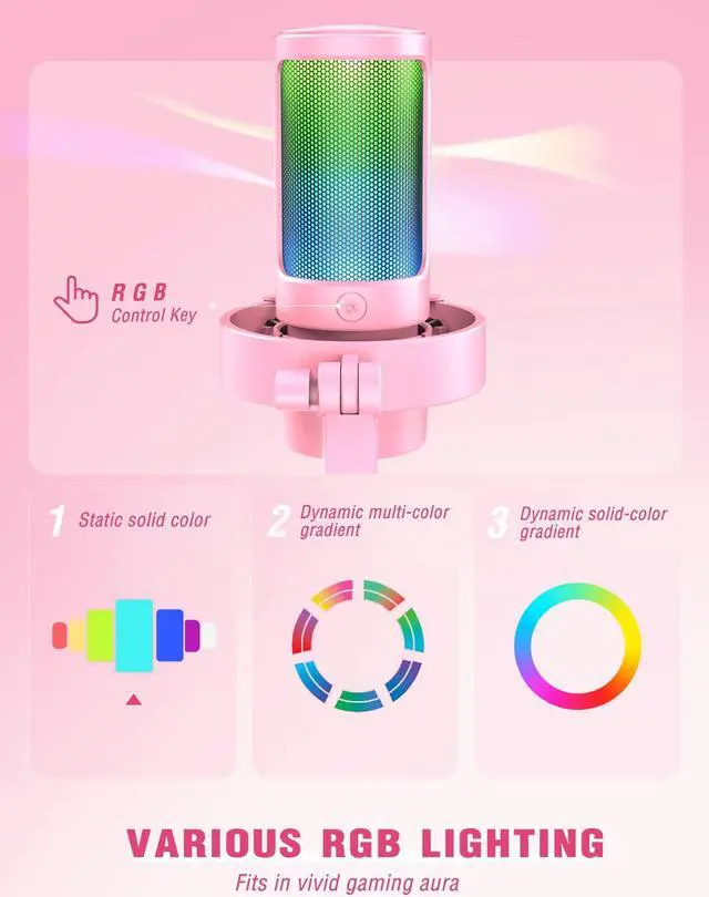 Alt view image 2 of 5 - FIFINE USB Streaming Gaming Microphone, PC Condenser Desktop Mic for Video, Home use, YouTube, with RGB Control, Gain Knob, 3.5mm Headphone Jack, Shock Mount, on Computer/PS4/PS5-AmpliGame A8 Pink
