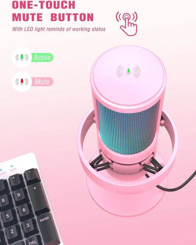 Alt view image 4 of 5 - FIFINE USB Streaming Gaming Microphone, PC Condenser Desktop Mic for Video, Home use, YouTube, with RGB Control, Gain Knob, 3.5mm Headphone Jack, Shock Mount, on Computer/PS4/PS5-AmpliGame A8 Pink