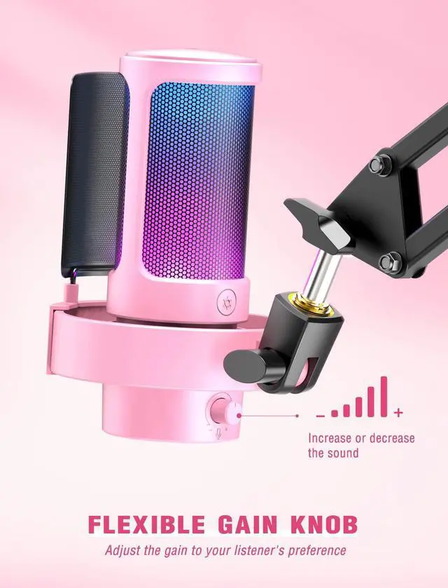 Alt view image 5 of 5 - FIFINE USB Streaming Gaming Microphone, PC Condenser Desktop Mic for Video, Home use, YouTube, with RGB Control, Gain Knob, 3.5mm Headphone Jack, Shock Mount, on Computer/PS4/PS5-AmpliGame A8 Pink