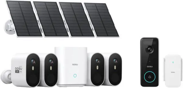 Main image of AOSU SolarCam Pro System 4-Kit + 5MP Doorbell Camera - No Monthly Fee