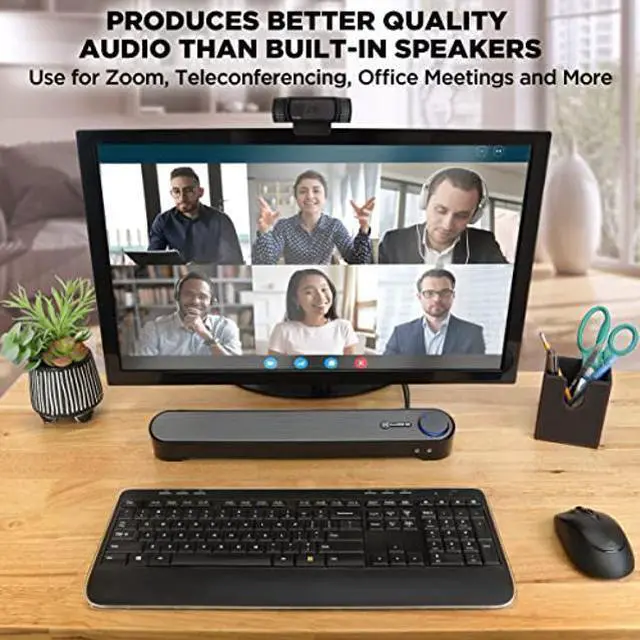 Alt view image 3 of 5 - GOgroove Computer Speaker Mini Soundbar - USB Powered PC Sound Bar with Easy Setup Wired AUX, Stereo Audio, Microphone Port, Volume Control Knob, Under Monitor Design for Desktop (Black)