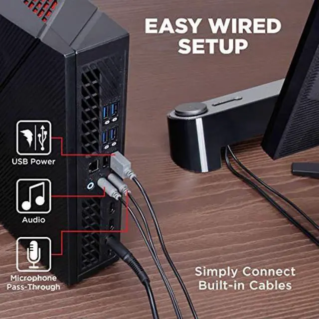 Alt view image 4 of 5 - GOgroove Computer Speaker Mini Soundbar - USB Powered PC Sound Bar with Easy Setup Wired AUX, Stereo Audio, Microphone Port, Volume Control Knob, Under Monitor Design for Desktop (Black)