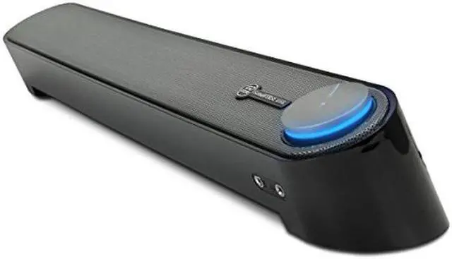 Main image of GOgroove Computer Speaker Mini Soundbar - USB Powered PC Sound Bar with Easy Setup Wired AUX, Stereo Audio, Microphone Port, Volume Control Knob, Under Monitor Design for Desktop (Black)