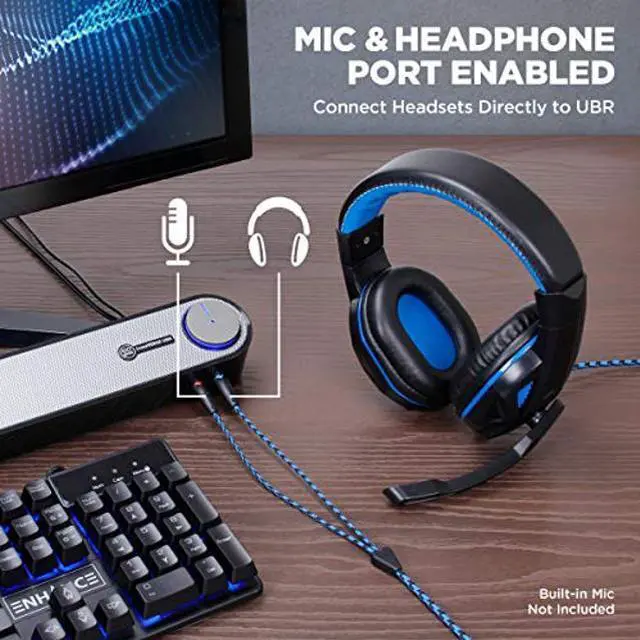 Alt view image 5 of 5 - GOgroove Computer Speaker Mini Soundbar - USB Powered PC Sound Bar with Easy Setup Wired AUX, Stereo Audio, Microphone Port, Volume Control Knob, Under Monitor Design for Desktop (Black)