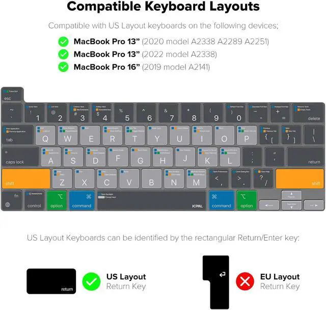 Alt view image 5 of 5 - JCPal MacOS Shortcut Guide Keyboard Cover for 2020/2022 Apple MacBook Pro 13 inch and 2019 MacBook Pro 16 inch (US-Layout)