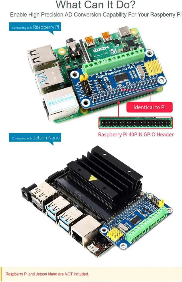 Alt view image 4 of 5 - High-Precision AD HAT ADS1263 10-Channel 32-Bit ADC SPI Bus Low Noise Low Temperature Drift,for Raspberry Pi 4B/3B+/3B/2B/Zero/Zero W/Zero WH/2W and Jetson Nano