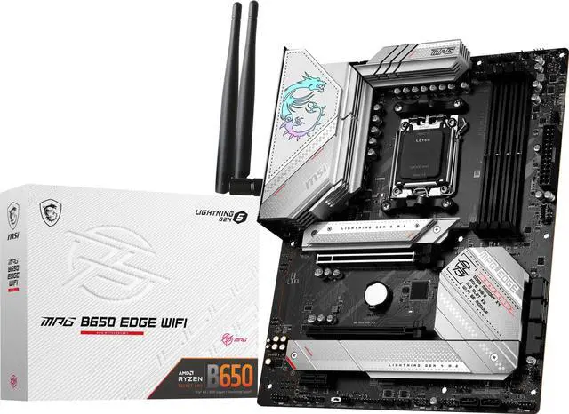 Main image of MSI MPG B650 Edge WiFi Gaming Motherboard (AMD Ryzen 8000/7000, AM5, ATX, DDR5, PCIe 4.0, M.2, SATA 6Gb/s, USB 3.2 Gen 2, HDMI/DP, Wi-Fi 6E, Bluetooth 5.3, ATX)