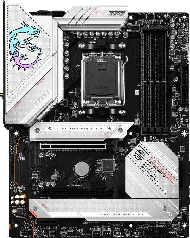 Alt view image 2 of 5 - MSI MPG B650 Edge WiFi Gaming Motherboard (AMD Ryzen 8000/7000, AM5, ATX, DDR5, PCIe 4.0, M.2, SATA 6Gb/s, USB 3.2 Gen 2, HDMI/DP, Wi-Fi 6E, Bluetooth 5.3, ATX)