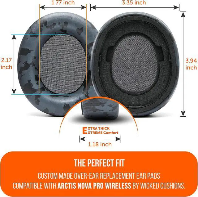 Alt view image 5 of 5 - WC Upgraded Replacement Earpads for Steelseries Arctis Nova Pro Wireless Made by Wicked Cushions | Improved Durability, Thickness, Softer Leather, and Sound Isolation | Black Camo