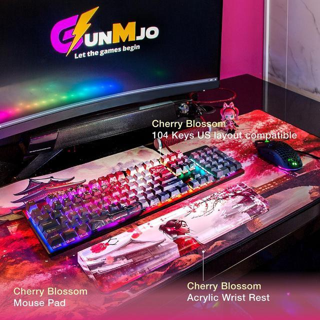Alt view image 2 of 5 - GUNMJO PBT Dye-Sublimation Cherry Blossom Keycaps for Gaming Keyboard with Cherry MX Switches Mechanical Keyboard, OEM Profile 61/87/Full 104 Keys US Layout