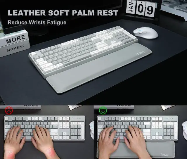 Alt view image 3 of 5 - RECCAZR Wireless Keyboard and Mouse Combo with Wrist Rest, 2.4G Full-Sized Keyboard and Mouse Cordless, 3 DPI Adjustable Silent Mouse, Dual-System Keyboard for Computer/Laptop/Windows/Mac