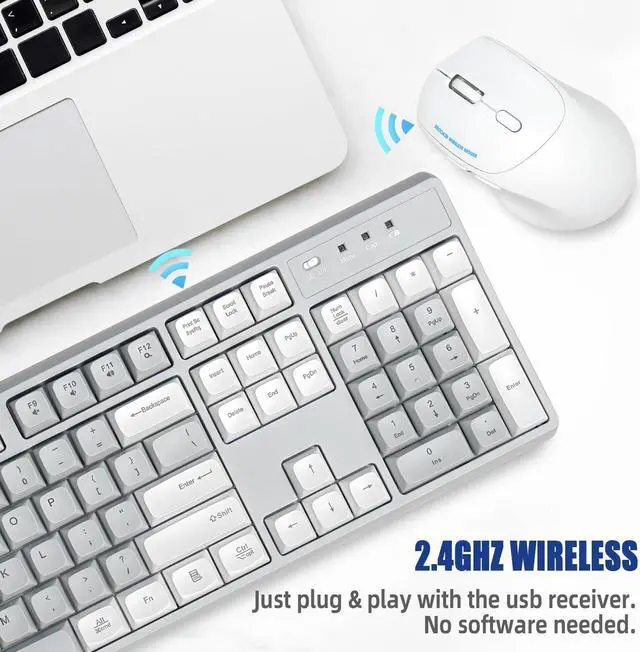 Alt view image 4 of 5 - RECCAZR Wireless Keyboard and Mouse Combo with Wrist Rest, 2.4G Full-Sized Keyboard and Mouse Cordless, 3 DPI Adjustable Silent Mouse, Dual-System Keyboard for Computer/Laptop/Windows/Mac