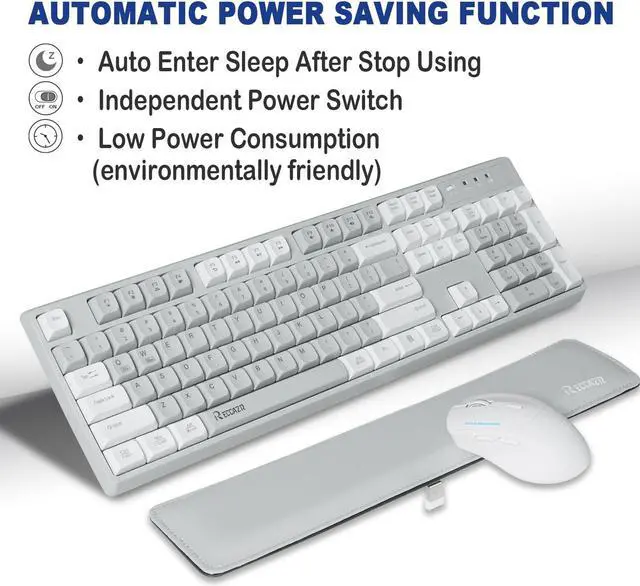 Alt view image 5 of 5 - RECCAZR Wireless Keyboard and Mouse Combo with Wrist Rest, 2.4G Full-Sized Keyboard and Mouse Cordless, 3 DPI Adjustable Silent Mouse, Dual-System Keyboard for Computer/Laptop/Windows/Mac