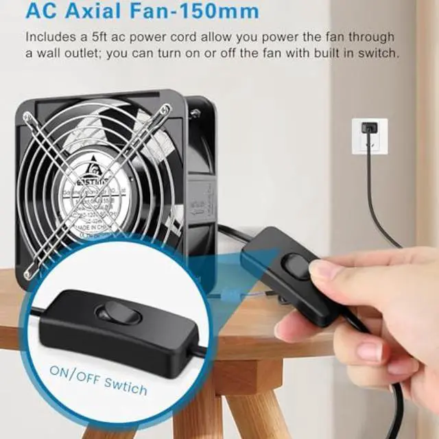 Alt view image 4 of 5 - GDSTIME AXIAL Fan 15050, 110V 120V AC 150mm x 150mm x 50mm Fan, Ventilation Exhaust Projects Cooling Fan