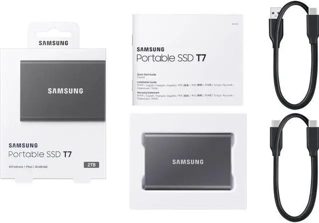 Alt view image 2 of 5 - Samsung T7 Portable SSD - 2 TB - USB 3.2 Gen.2 Externe SSD Titan Gray (MU-PC2T0T/WW)