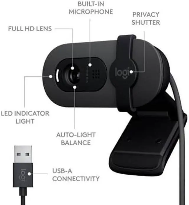 Alt view image 3 of 3 - Logitech 960001580 Brio 100 1080p Full HD Webcam (Graphite)