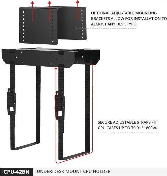 Alt view image 3 of 5 - Penn Elcom Under-Desk Computer Mount, Adjustable Straps Fit up to 71 Inches - PC Tower Holder