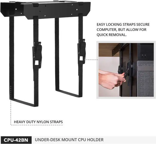 Alt view image 4 of 5 - Penn Elcom Under-Desk Computer Mount, Adjustable Straps Fit up to 71 Inches - PC Tower Holder