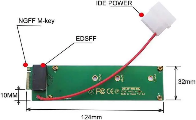 Alt view image 3 of 5 - Xiwai Ruler 1U GEN-Z EDSFF Short SSD E1.S to NVMe NGFF M-key 4X Host Carrier Adapter with Power
