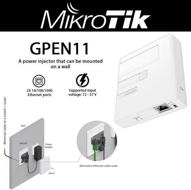 Alt view image 2 of 2 - Mikrotik GPEN11 is a Power Injector That can be Mounted on a Wall with Gigabit Port