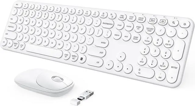 Main image of seenda Wireless Keyboard and Mouse, USB & Type C Keyboard Mouse Combo, Full Size White Wireless Keyboard Compatible for Win 7/8/10, MacBook Pro/Air, Laptop, PC - White
