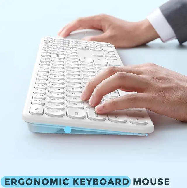 Alt view image 5 of 5 - seenda Wireless Keyboard and Mouse, USB & Type C Keyboard Mouse Combo, Full Size White Wireless Keyboard Compatible for Win 7/8/10, MacBook Pro/Air, Laptop, PC - White
