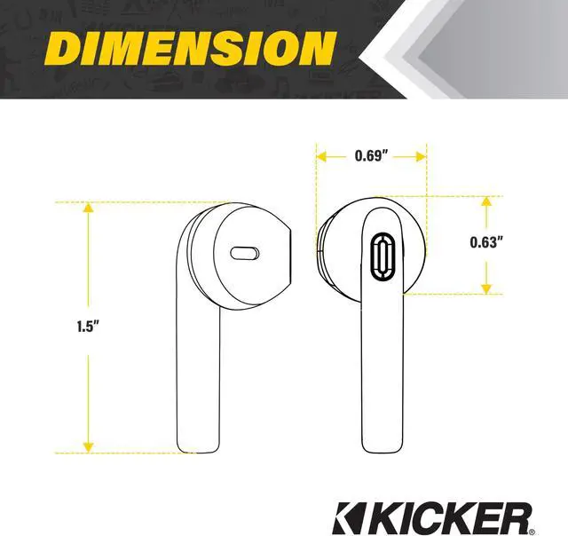 Alt view image 3 of 5 - KICKER TWS1 True Wireless Earbuds, Bluetooth Earbuds with Microphone, Wireless Earphones for Android and iOS, Fast-Charging Case for USB-C Earbuds with 20 Hours of Playtime