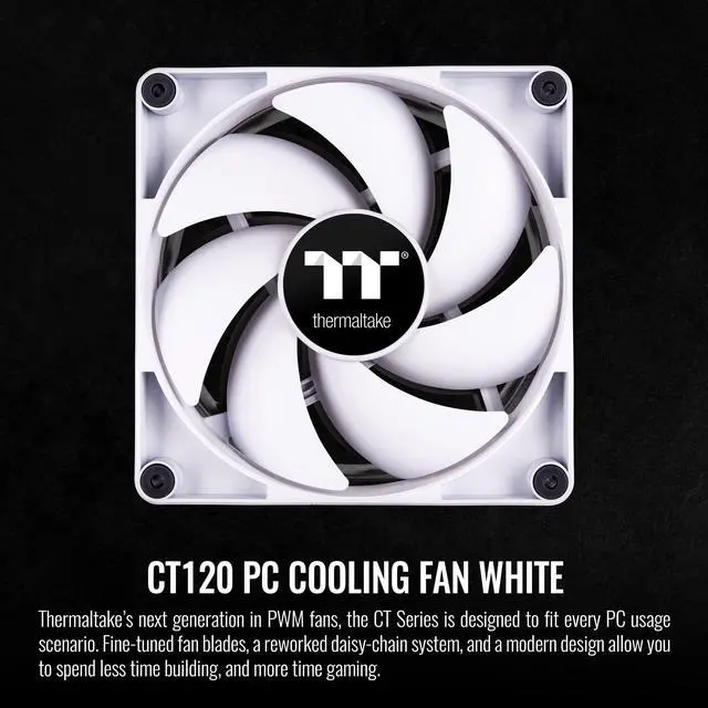 Alt view image 2 of 5 - Thermaltake CT120 PC Cooling Fan White (2-Fan Pack), Daisy-Chain Design, Fan speeds up to 2000 RPM, 120 mm Hydraulic Bearing Fan, Anti-Vibration mounting, CL-F151-PL12WT-A